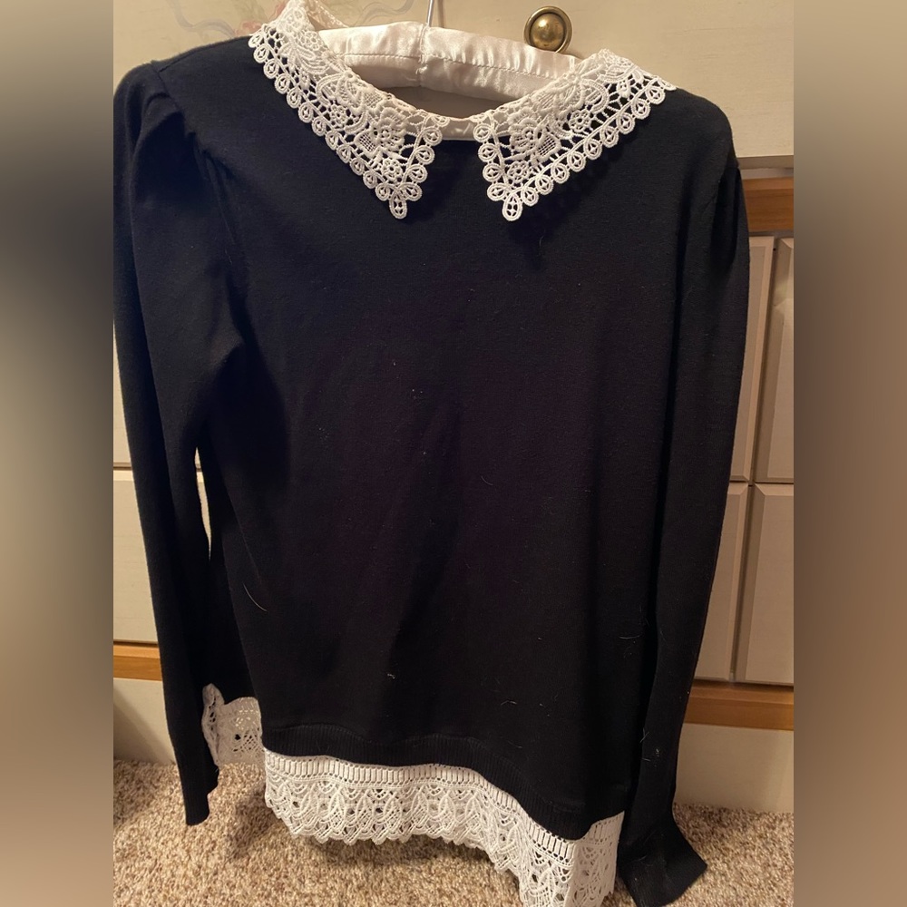 Black long sleeve and white lace collar